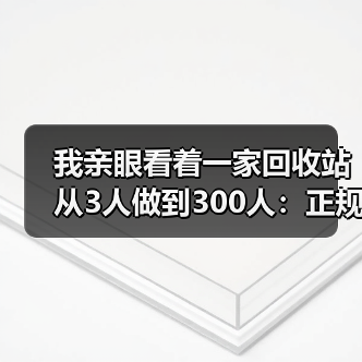 我亲眼看着一家回收站从3人做到300人:正规回收企业扩张的底层逻辑(图1) 我亲眼看着一家回收站从3人做到300人:正规回收企业扩张的底层逻辑(图1)